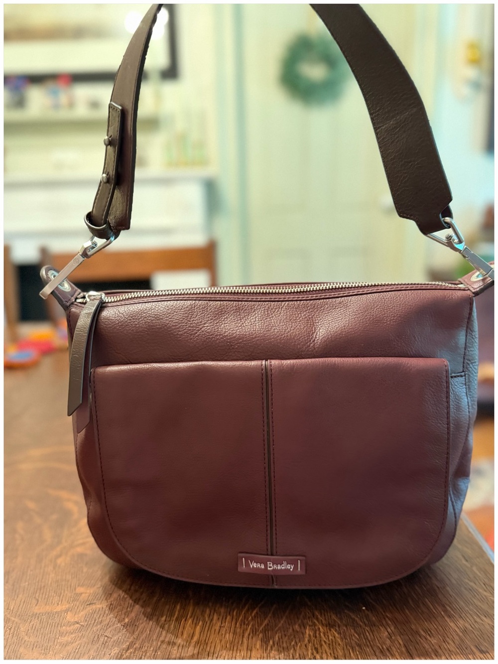 Vera Bradley Burgundy Shoulder Bag  Strap Zip Closure Lined Inner Pockets soft
